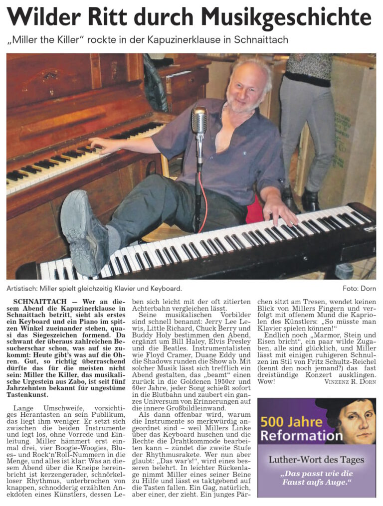 Zeitungsartikel über "Miller the Killer", erschienen am 23.01.2017 in der Pegnitz-Zeitung