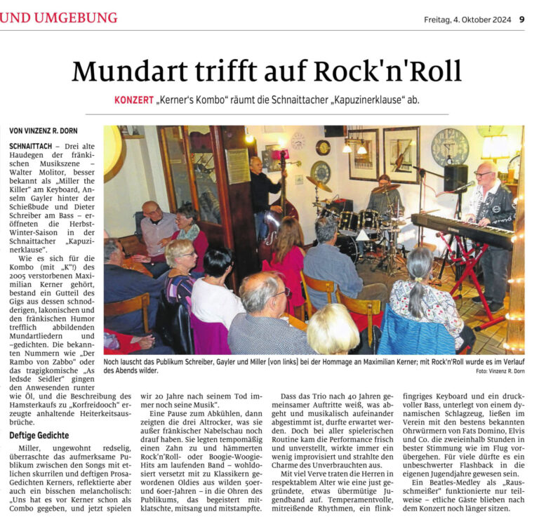 Zeitungsartikel über "Miller the Killer", erschienen am 04.10.2024 in der Pegnitz-Zeitung